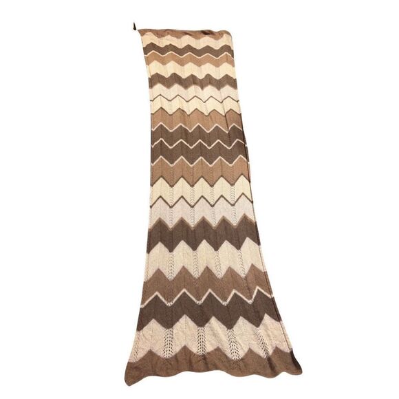 NWT Munkh Camel Wool Chevron Design Shawl Throw Scarf Afghan - Picture 1 of 8